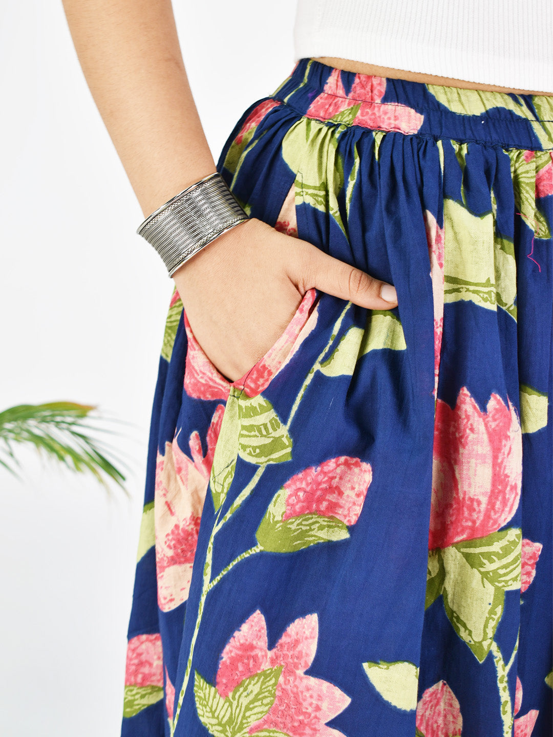Printed Cotton Gathered Skirt - BlueKamal