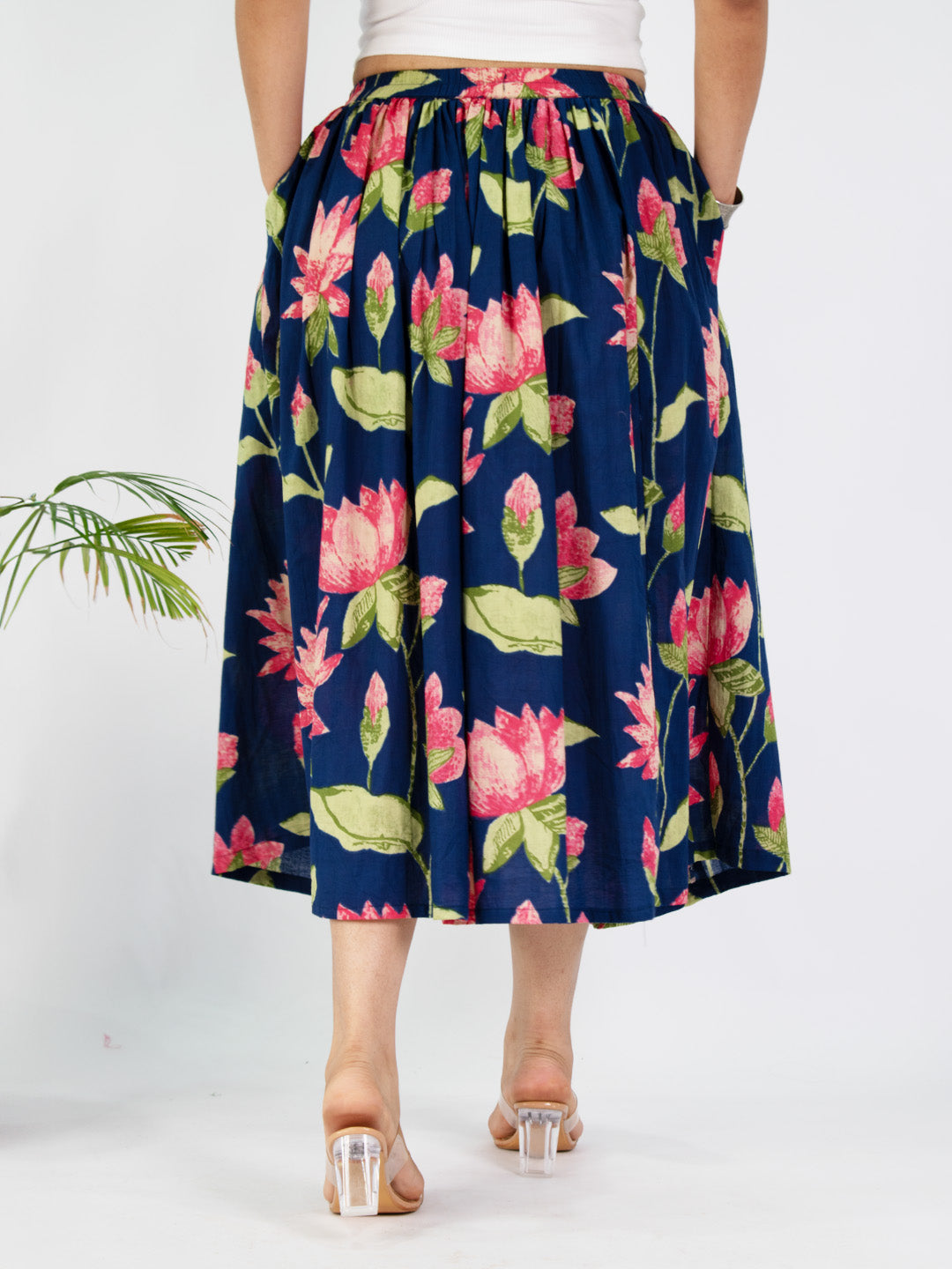 Printed Cotton Gathered Skirt - BlueKamal