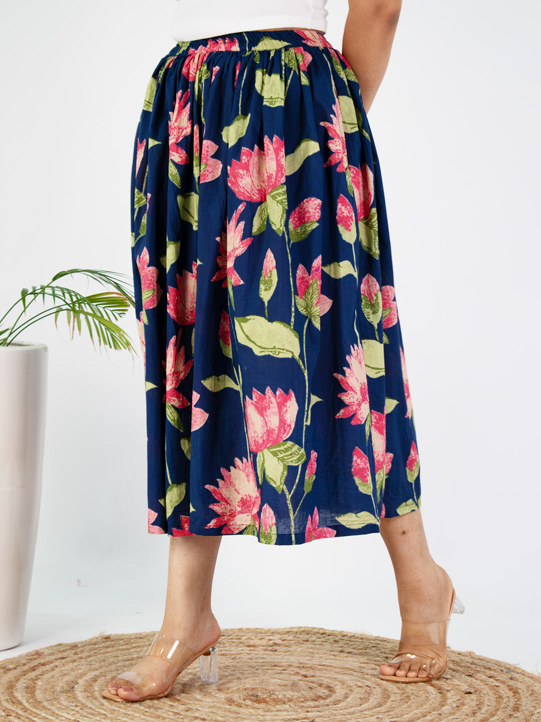Printed Cotton Gathered Skirt - BlueKamal