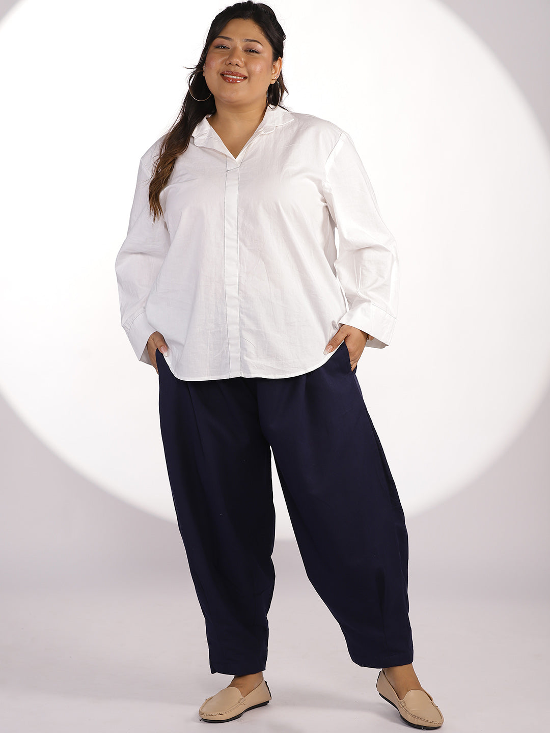 Navy Cotton Mom-Fit Pants