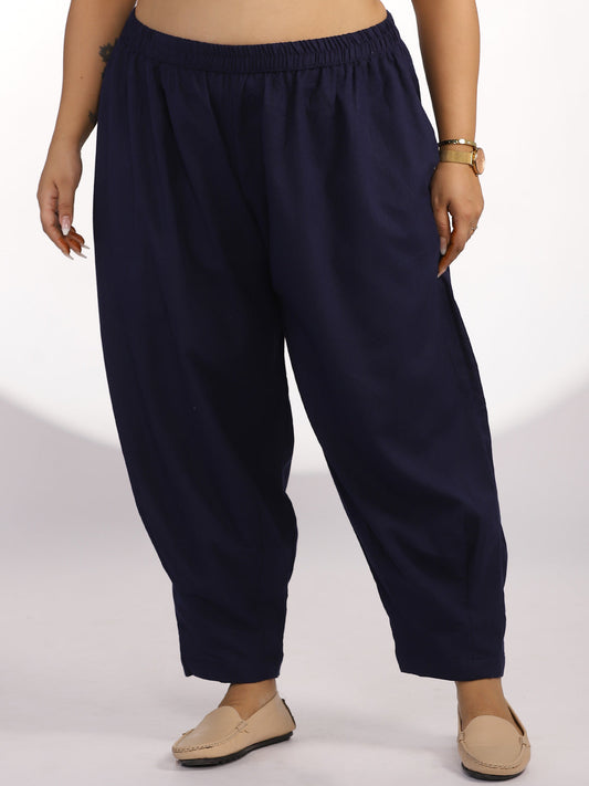 Navy Cotton Mom-Fit Pants