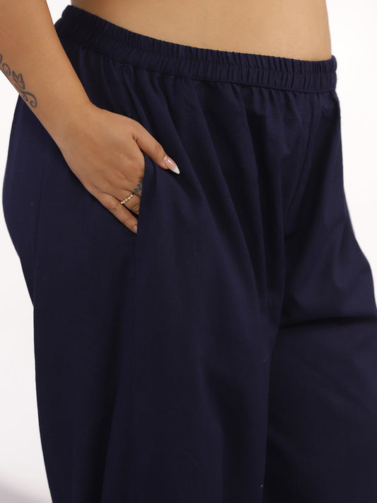 Navy Cotton Mom-Fit Pants