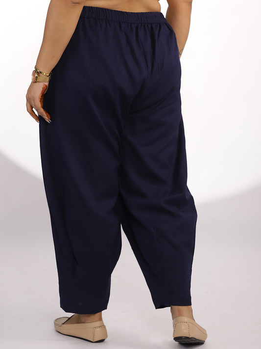Navy Cotton Mom-Fit Pants
