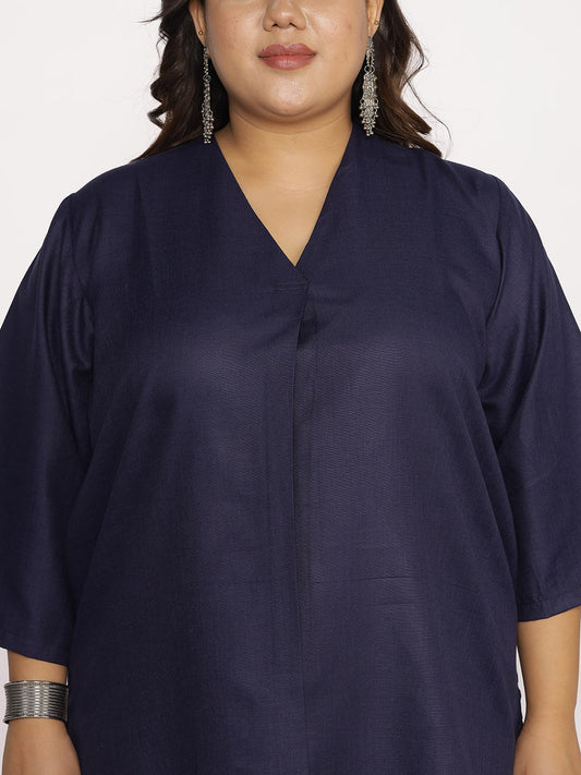 Navy CottonSlub PleatedKurta