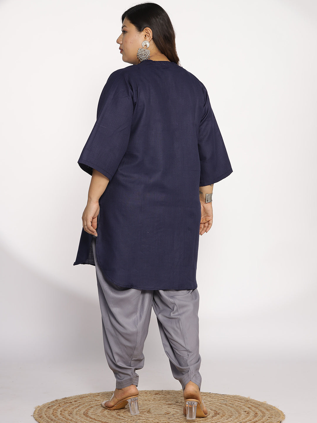 Navy CottonSlub PleatedKurta