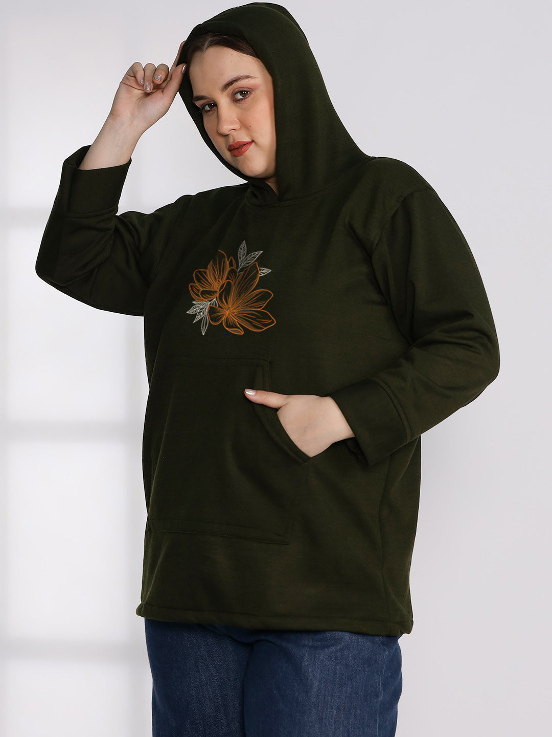 Olive Fleece Hoodie - Magnolias