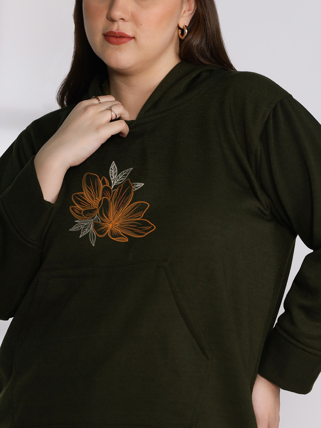 Olive Fleece Hoodie - Magnolias