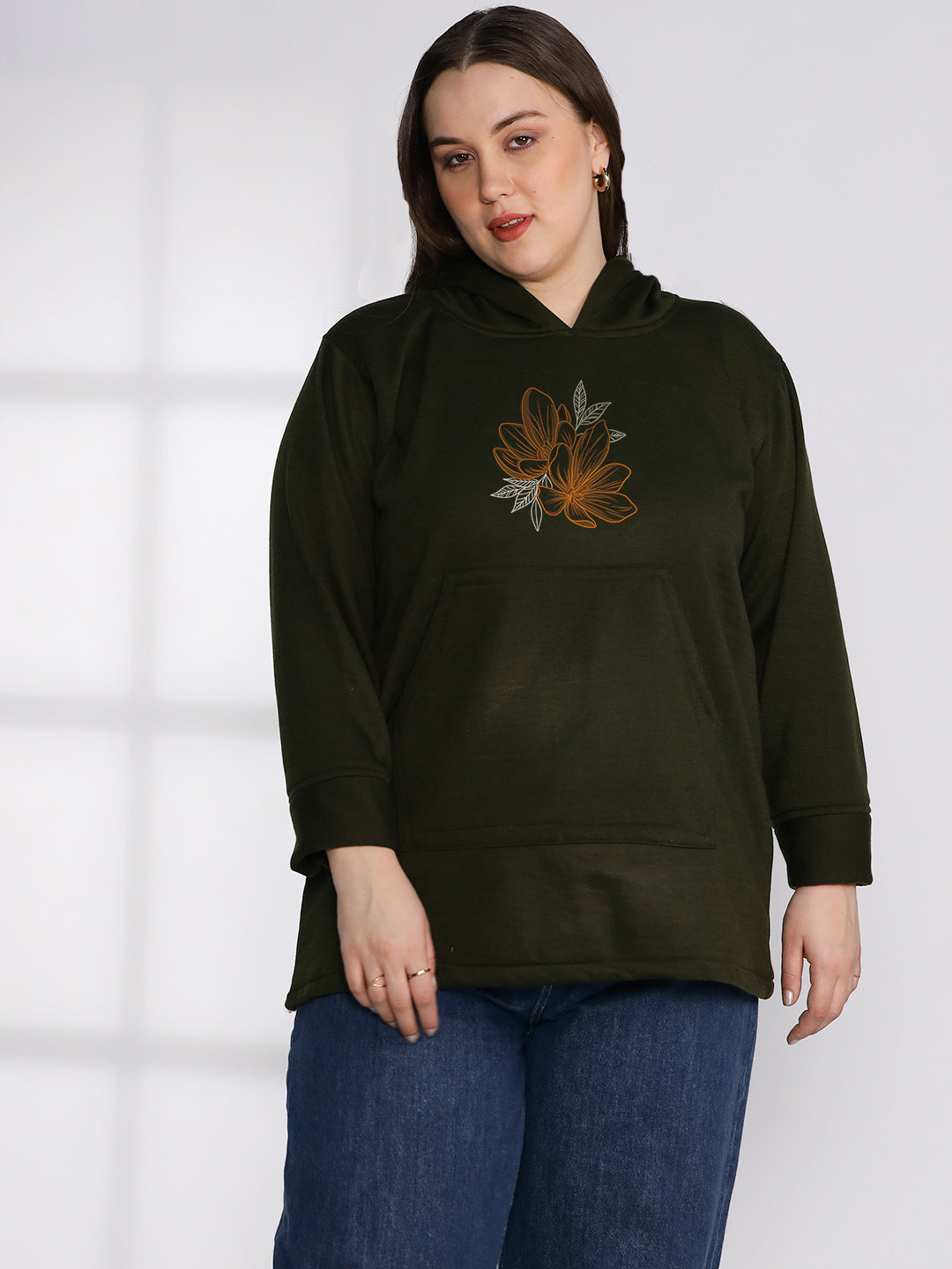 Olive Fleece Hoodie - Magnolias