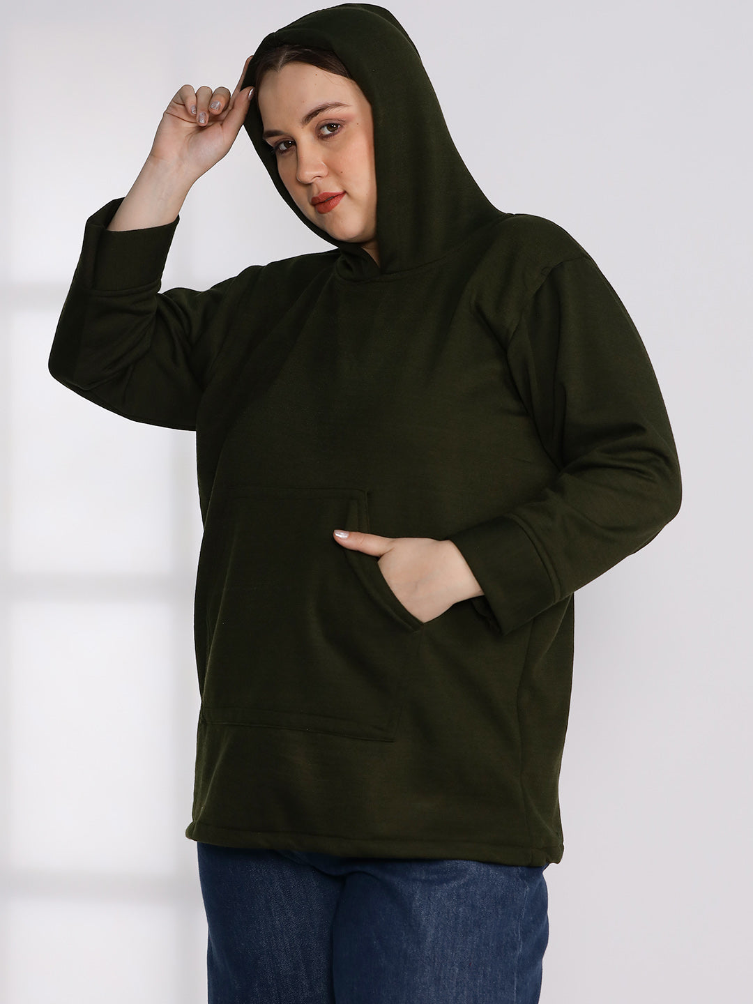 Olive Fleece Hoodie - Solid