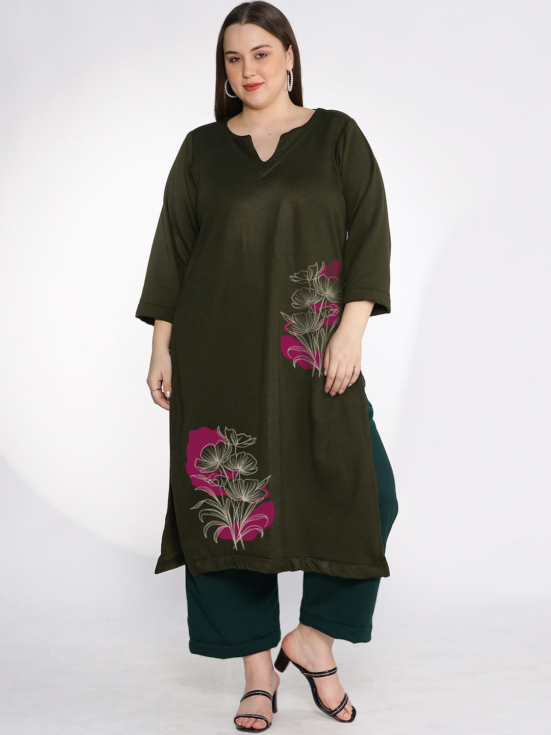 Olive Fleece LongKurta - OliveOrchid