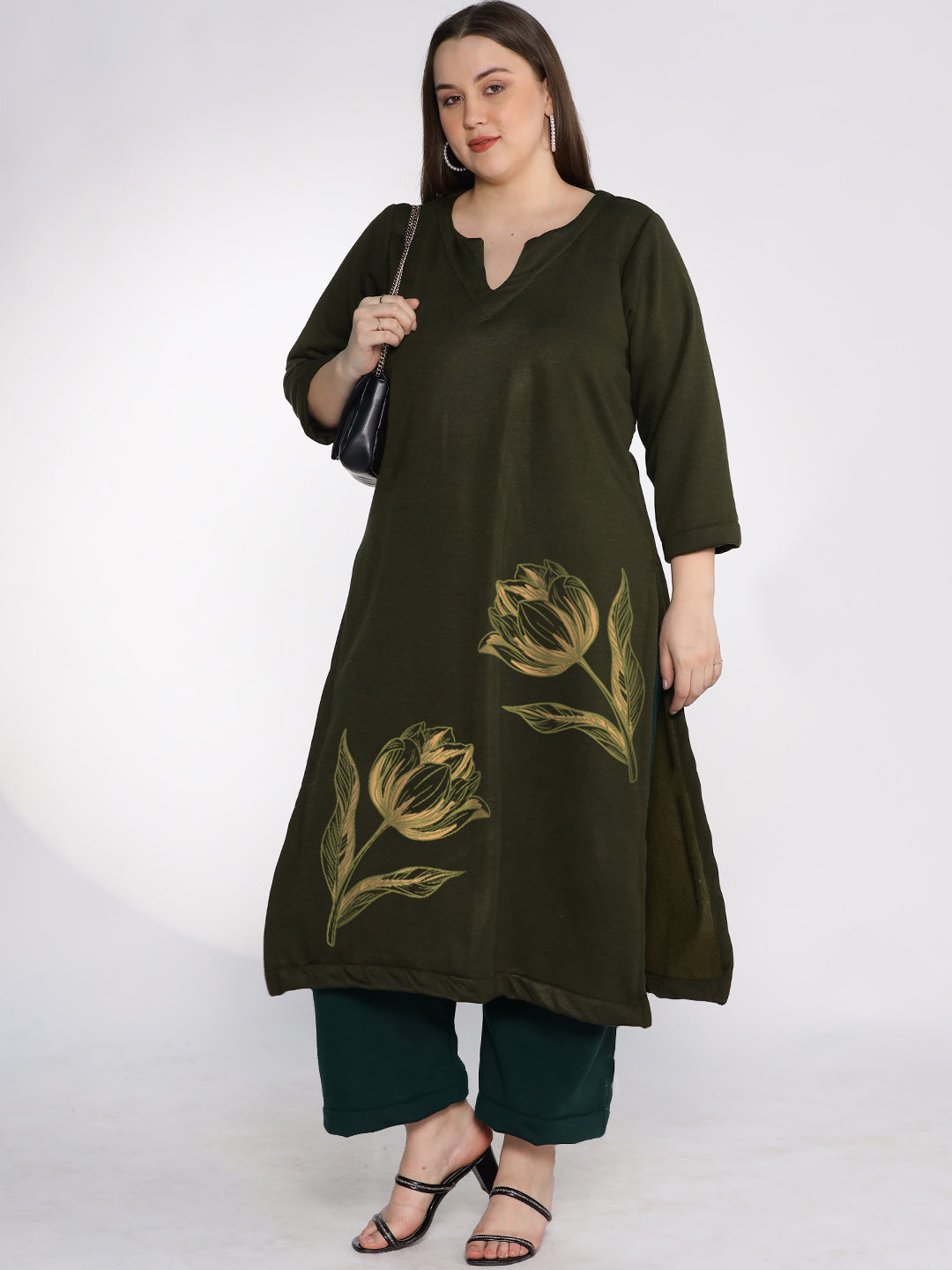 Olive Fleece LongKurta - OliveRose