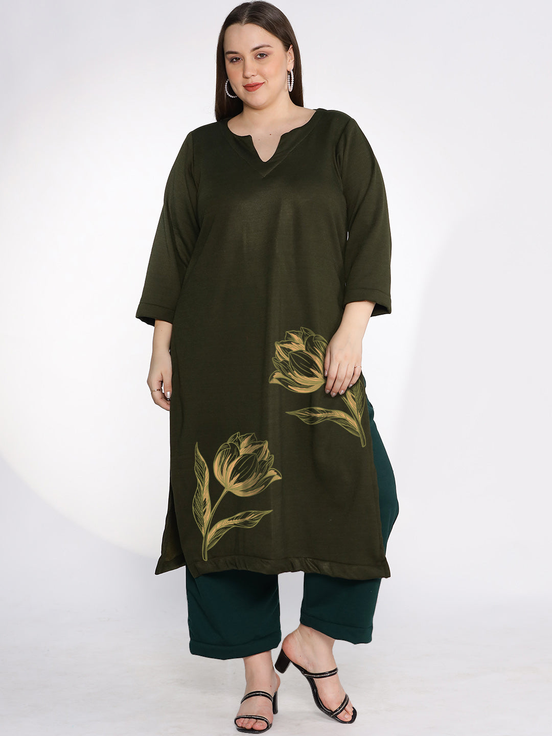 Olive Fleece LongKurta - OliveRose