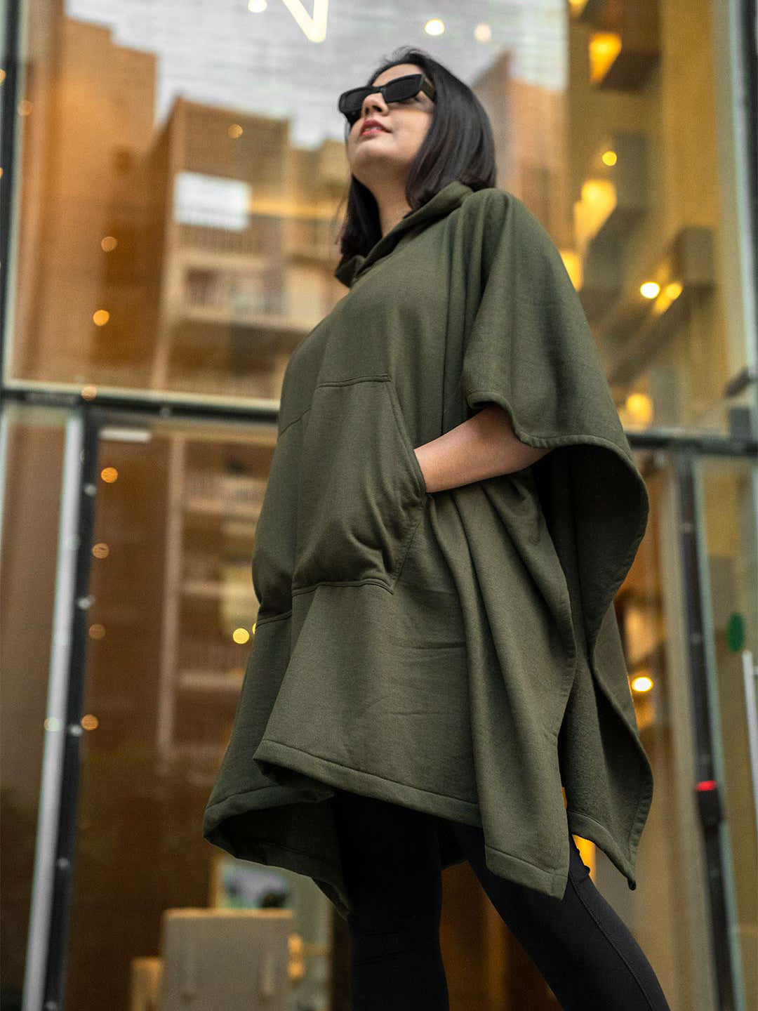 Olive Poncho Hoodie - Solid (Female)