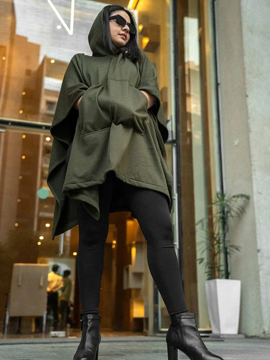 Olive Poncho Hoodie - Solid (Female)