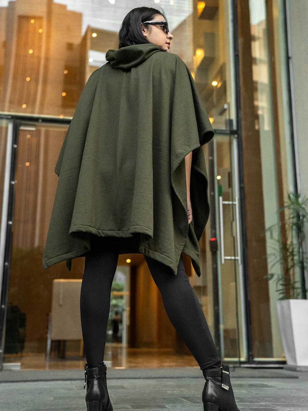 Olive Poncho Hoodie - Solid (Female)