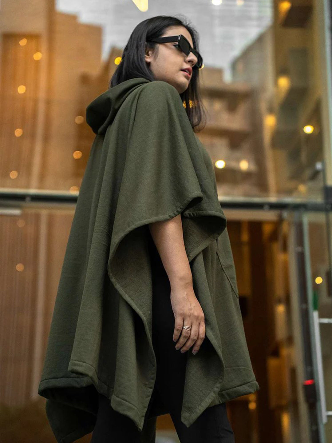 Olive Poncho Hoodie - Solid (Female)