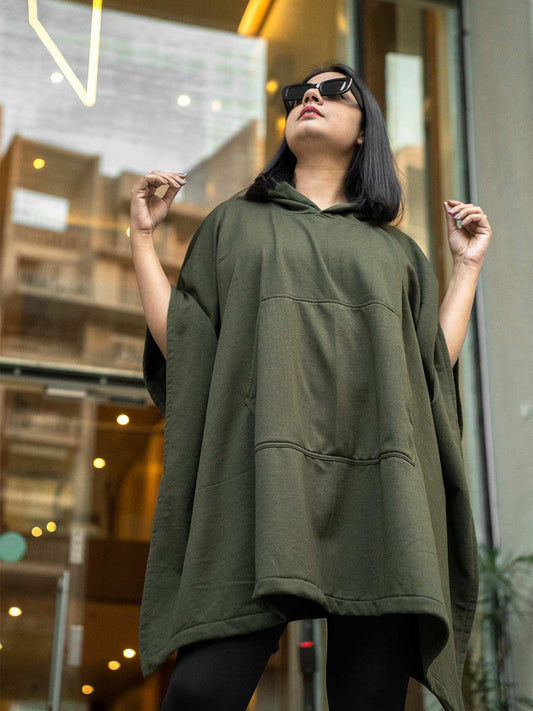 Olive Poncho Hoodie - Solid (Female)