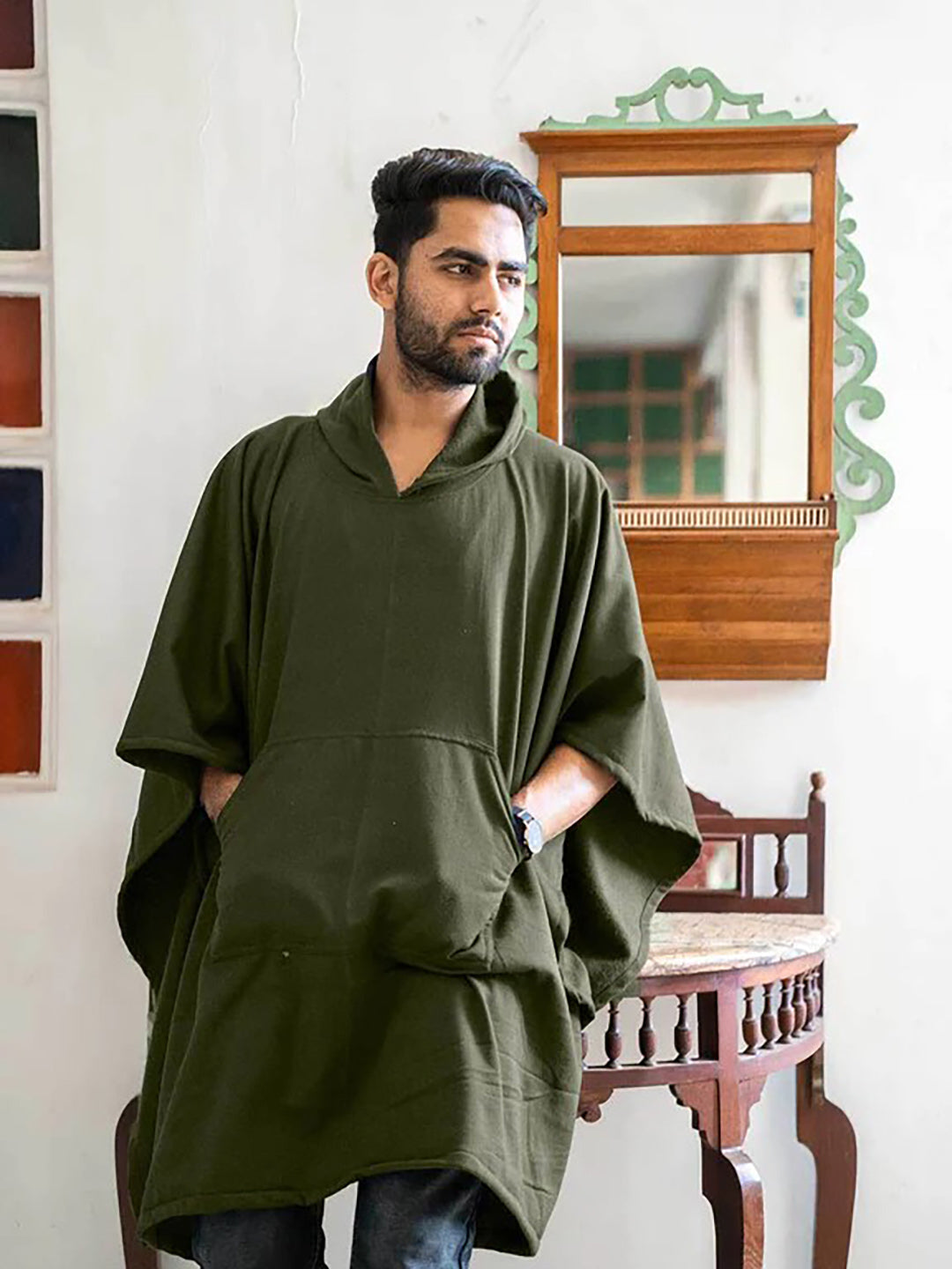 Olive Poncho Hoodie - Solid (Male)