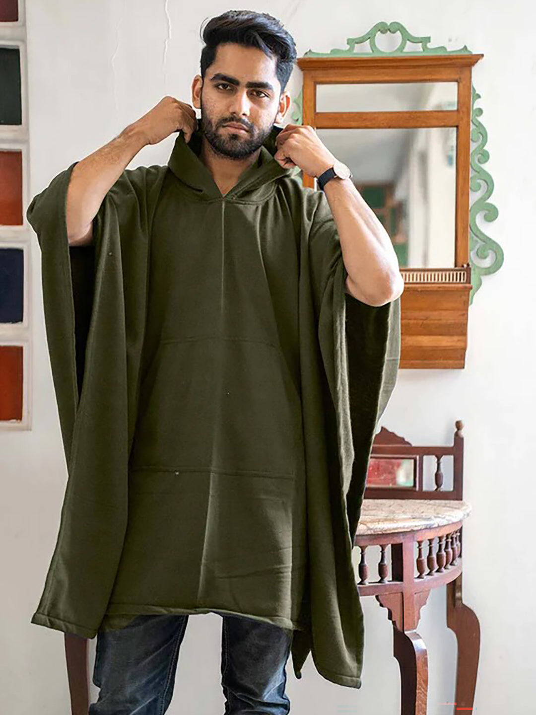 Olive Poncho Hoodie - Solid (Male)