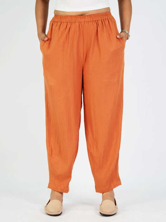Rust Linen Mom-Fit Pants
