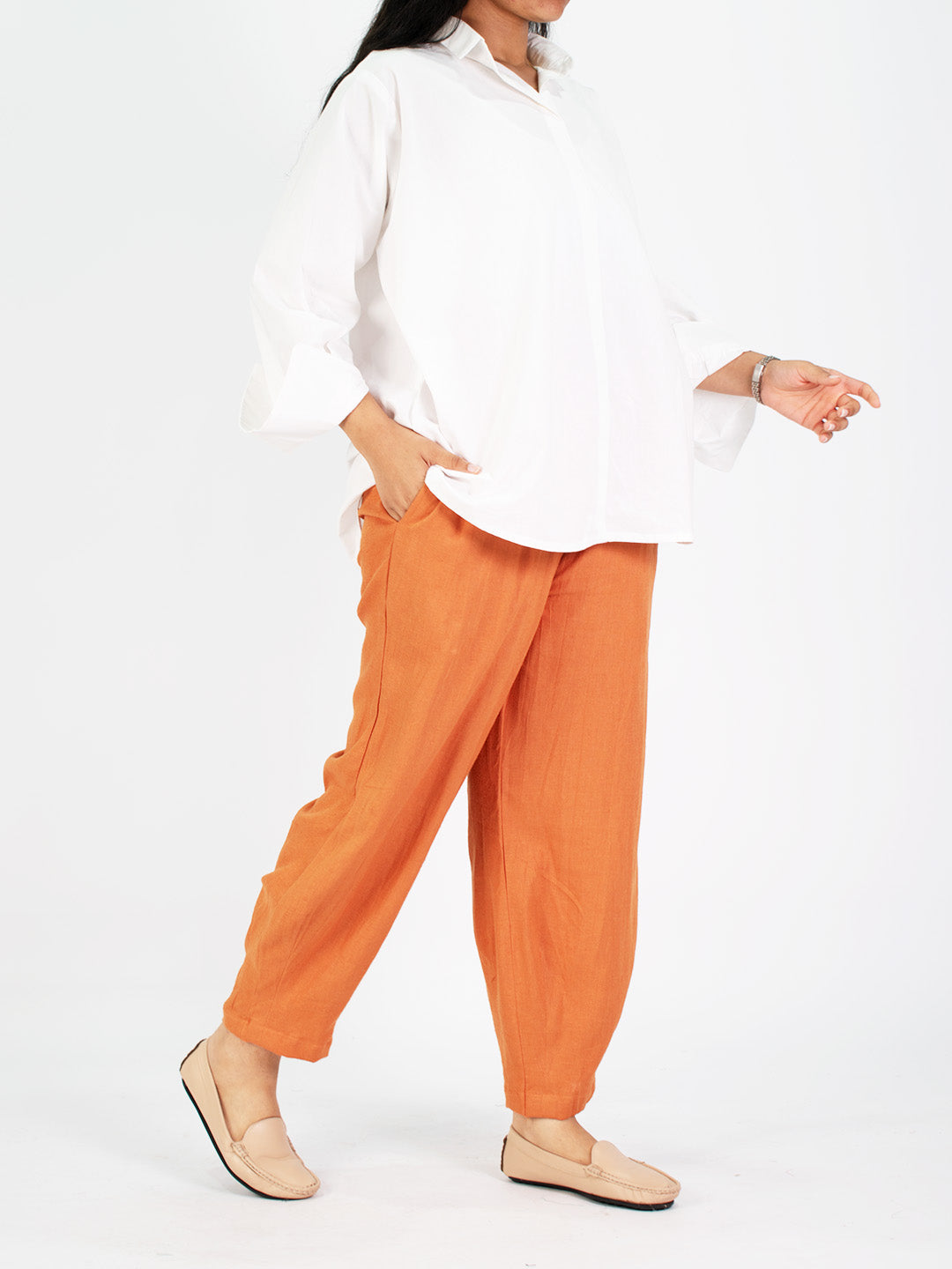 Rust Linen Mom-Fit Pants
