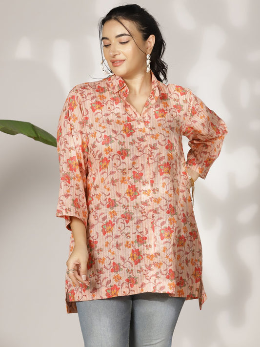 PeachFloral Cotton ShirtTop
