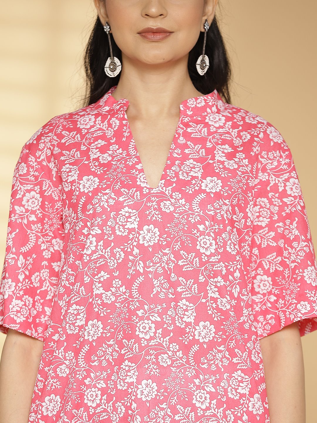 Pink Jaal Printed HighLowKurti