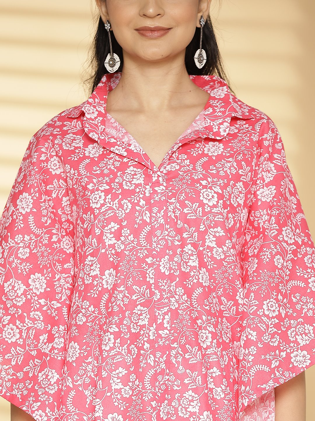 Pink Jaal Printed KaftanTop