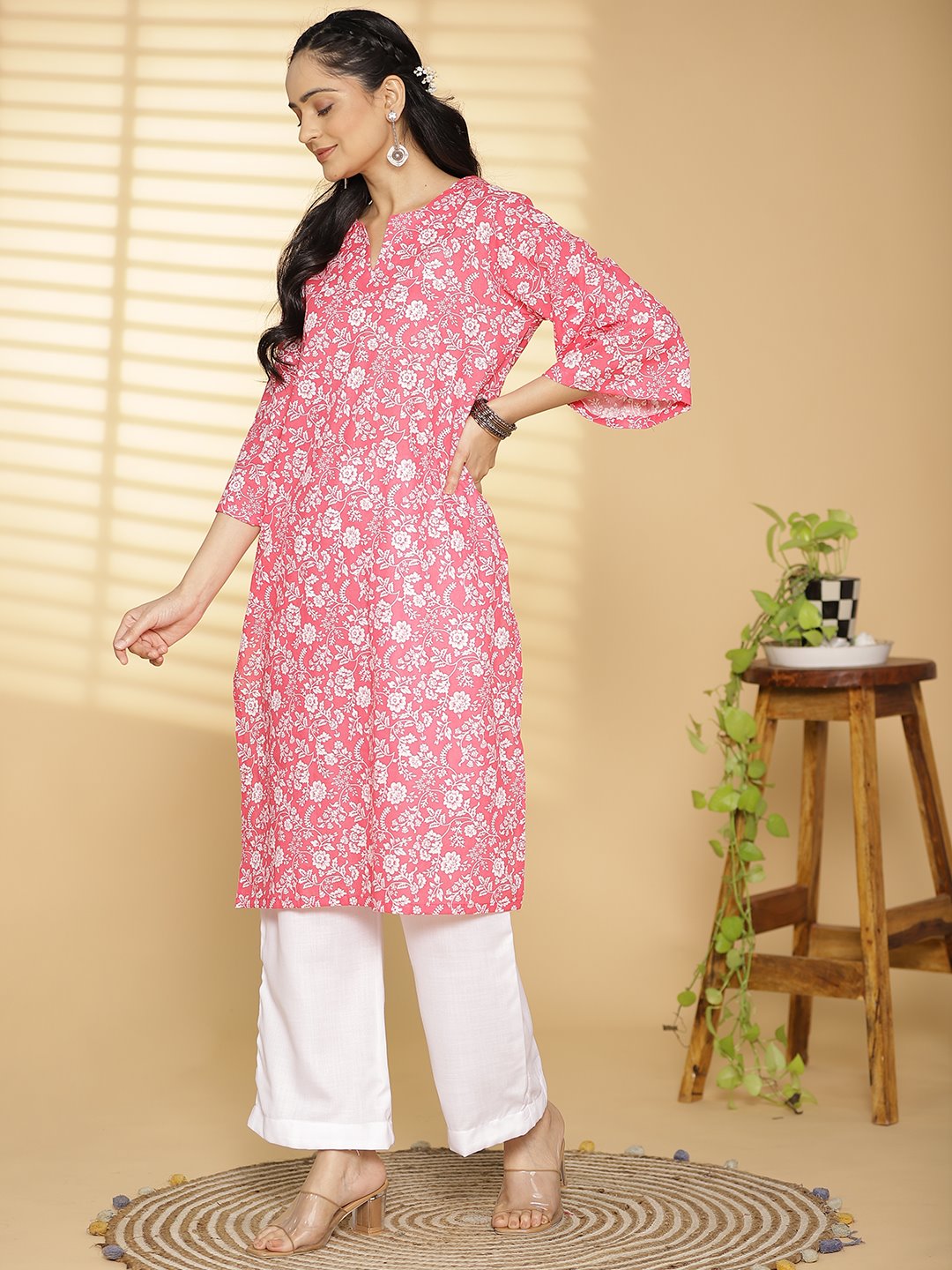 Pink Jaal Printed LongKurta