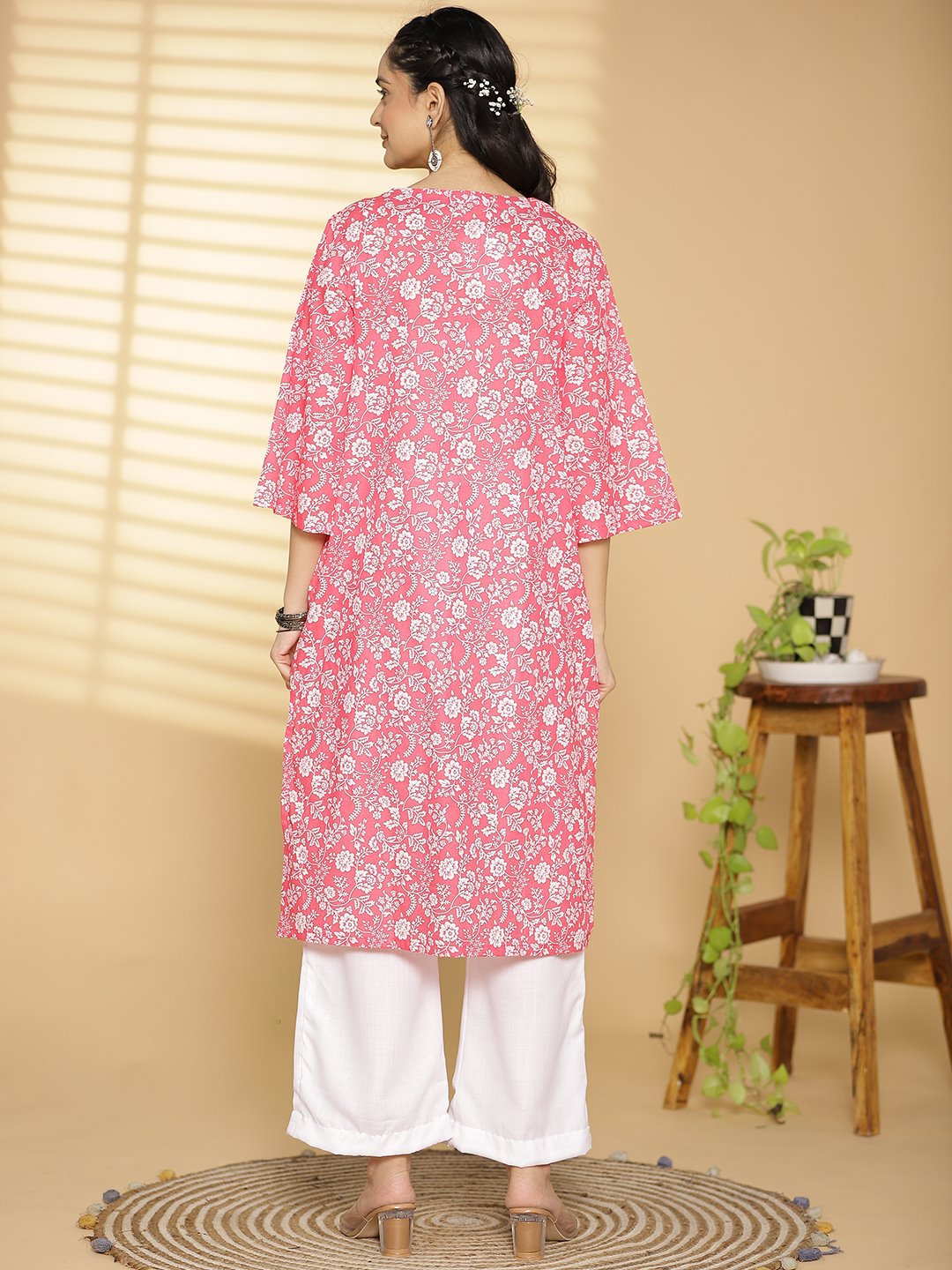 Pink Jaal Printed LongKurta