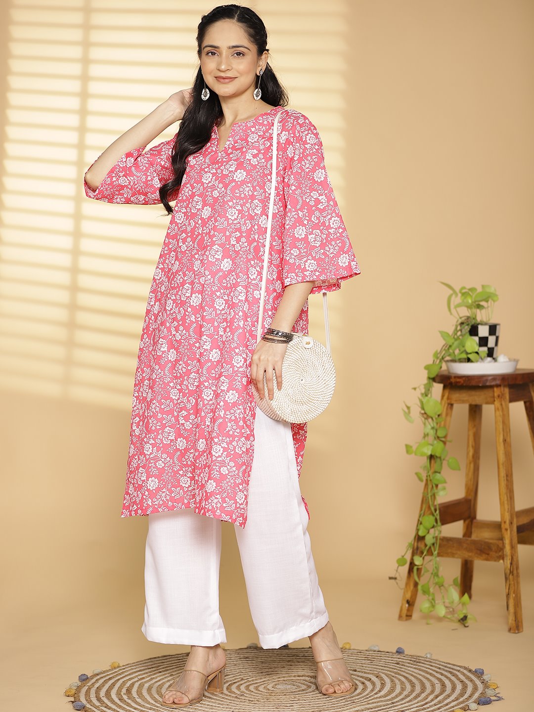 Pink Jaal Printed LongKurta