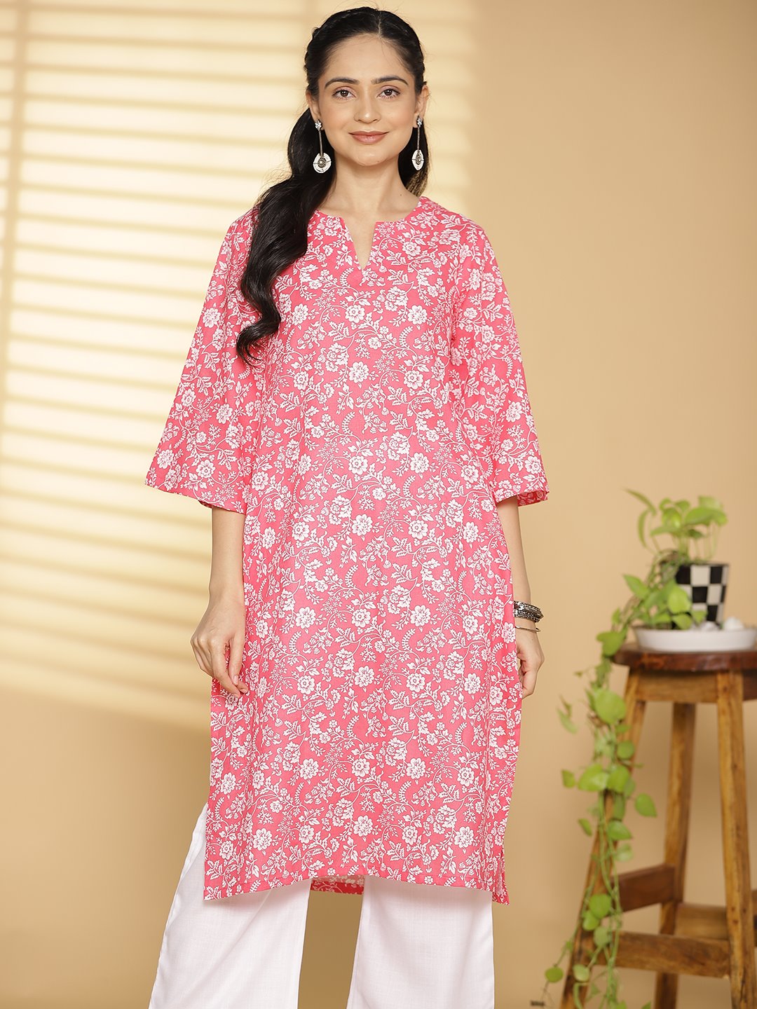 Pink Jaal Printed LongKurta