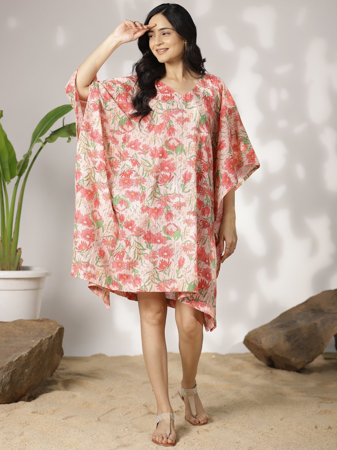 PinkFloral Cotton Kaftan