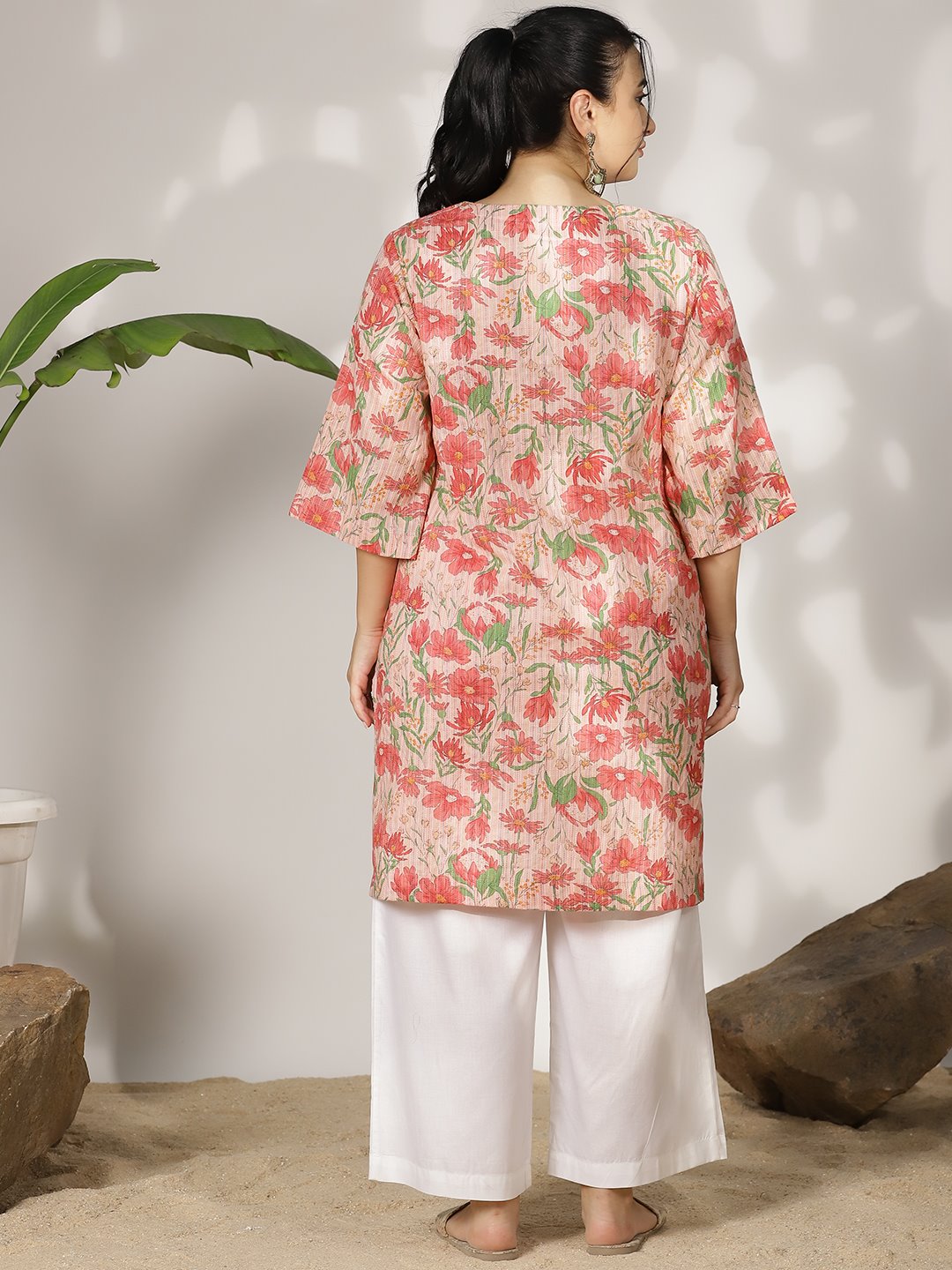 PinkFloral Cotton LongKurta