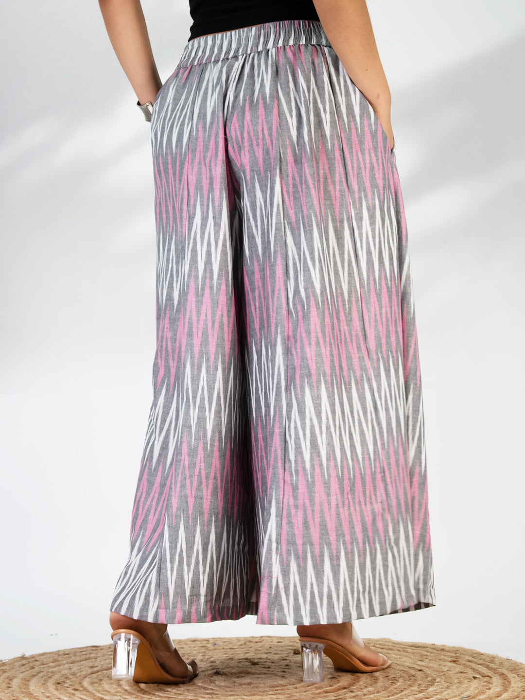 Pink&Grey Ikat Flared Palazzo