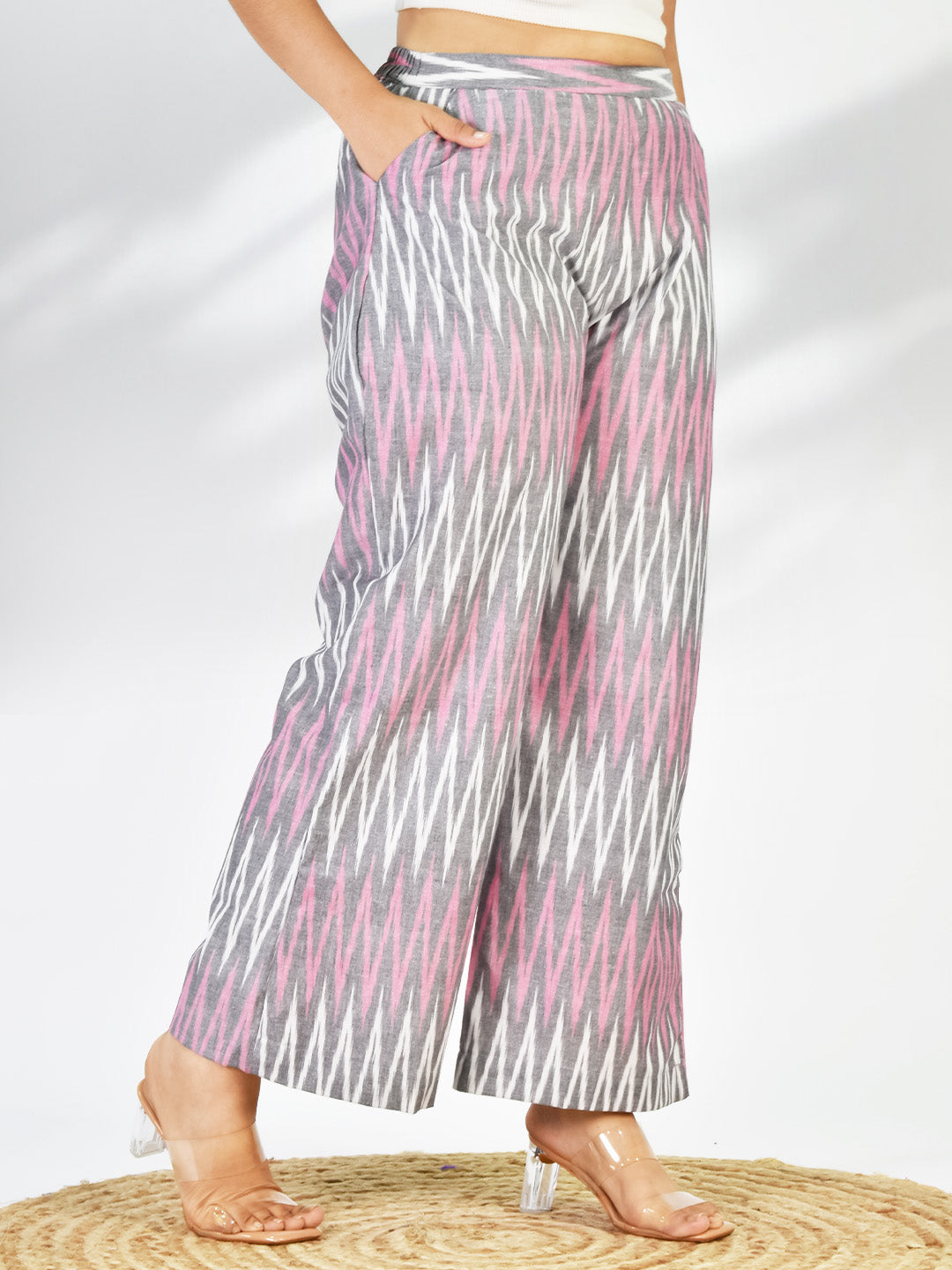 Pink&Grey Ikat Palazzo Pants