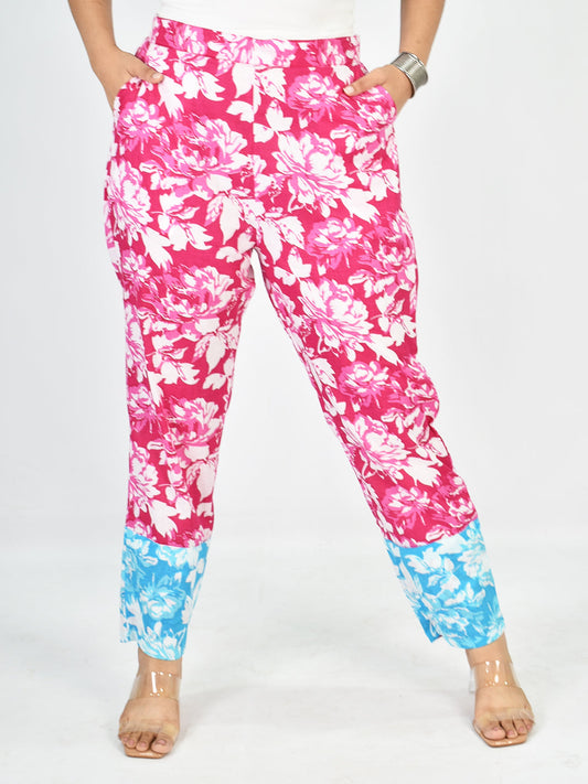Printed Cotton Pants - Pink&BluePetals