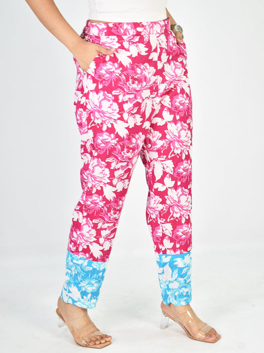 Printed Cotton Pants - Pink&BluePetals
