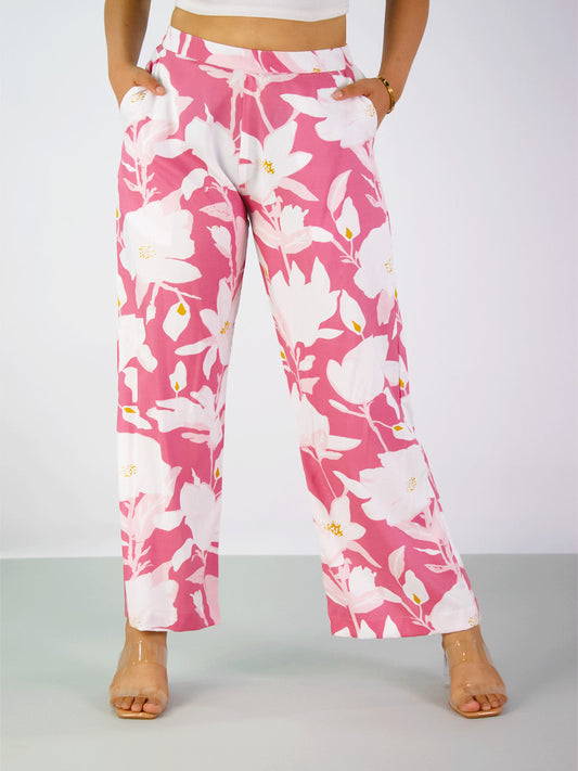 Printed Rayon Palazzo Pants - PinkFlora