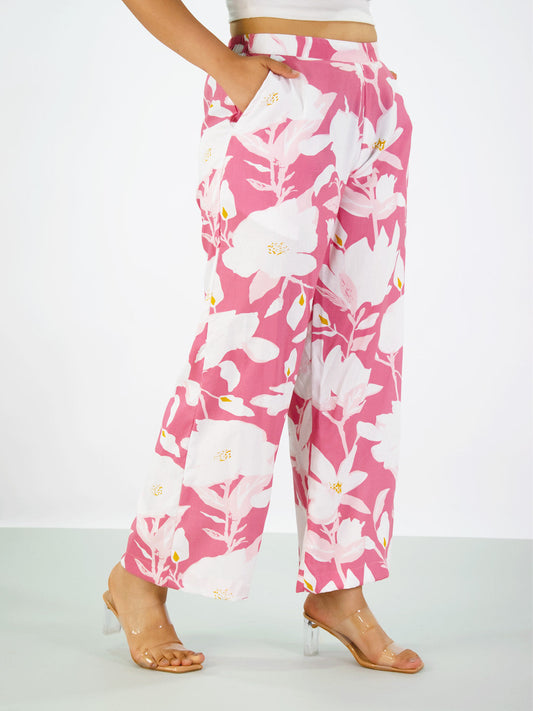 Printed Rayon Palazzo Pants - PinkFlora