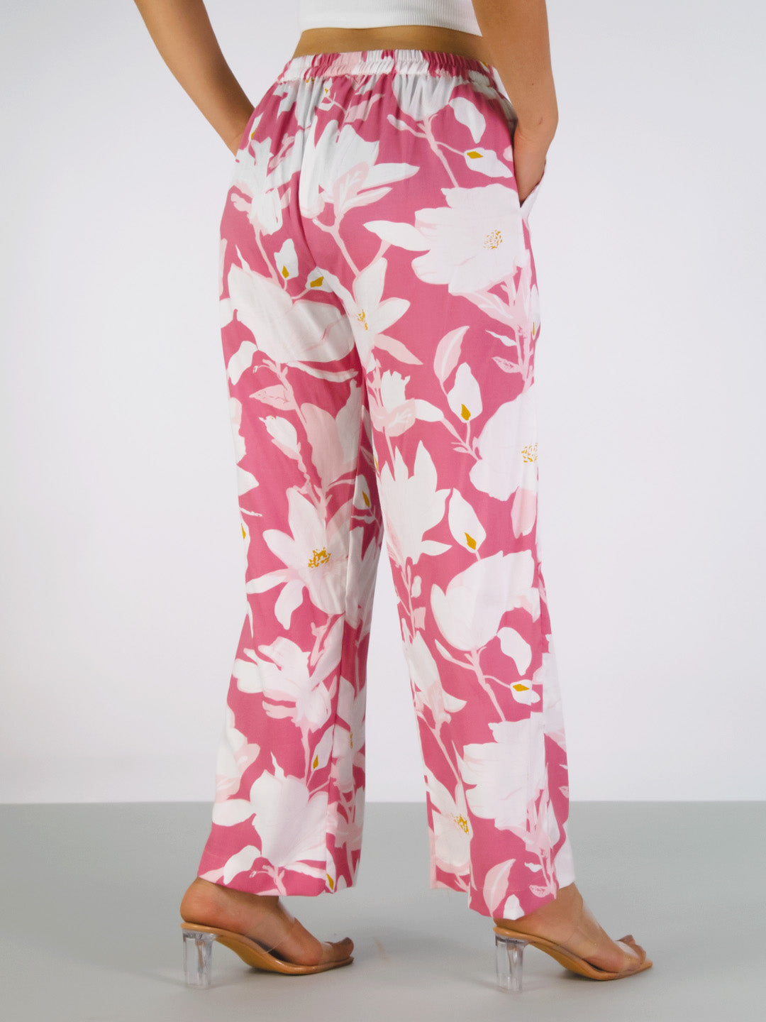 Printed Rayon Palazzo Pants - PinkFlora