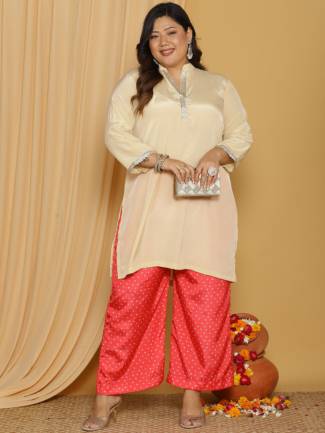 PinkBandhani Crepe Silk Palazzo Pants
