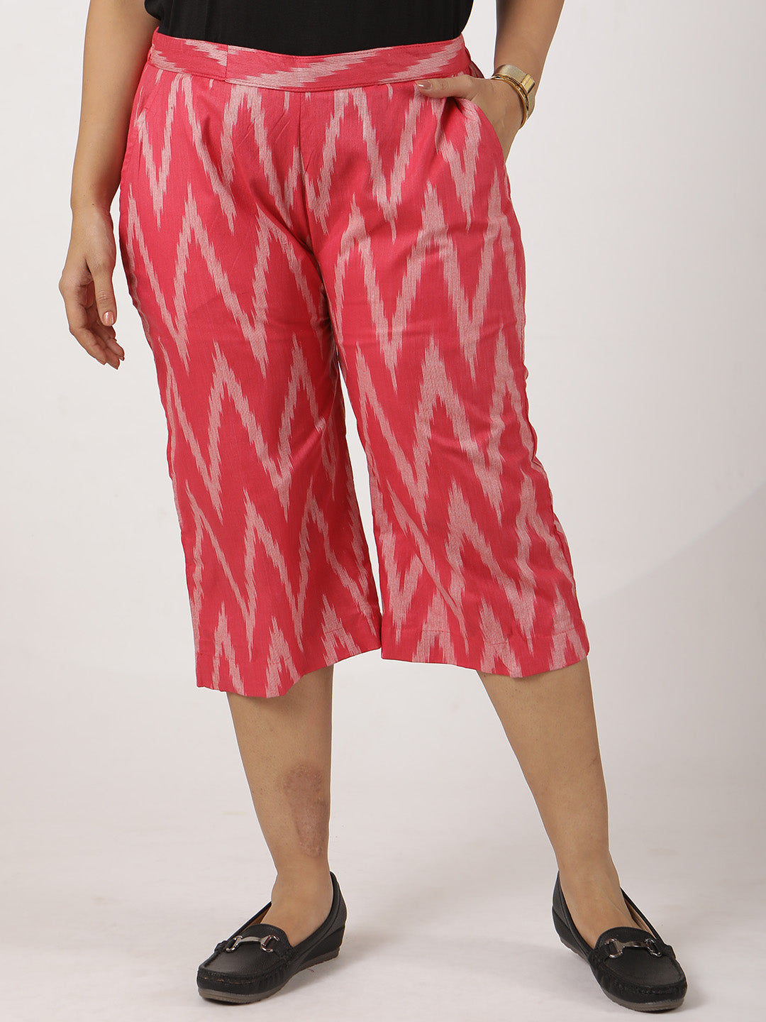 Pink Ikat Knee-Length Shorts