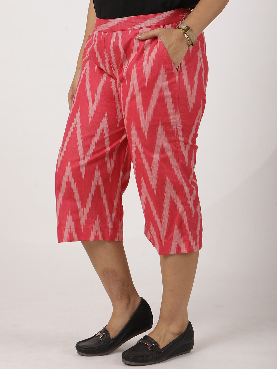 Pink Ikat Knee-Length Shorts