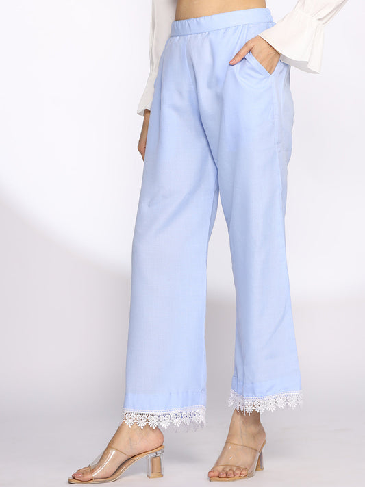PowderBlue CottonSlub Laced Palazzo
