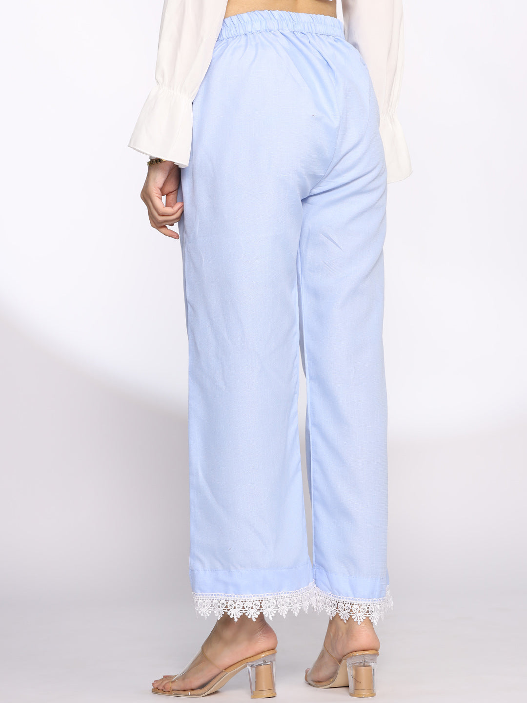 PowderBlue CottonSlub Laced Palazzo