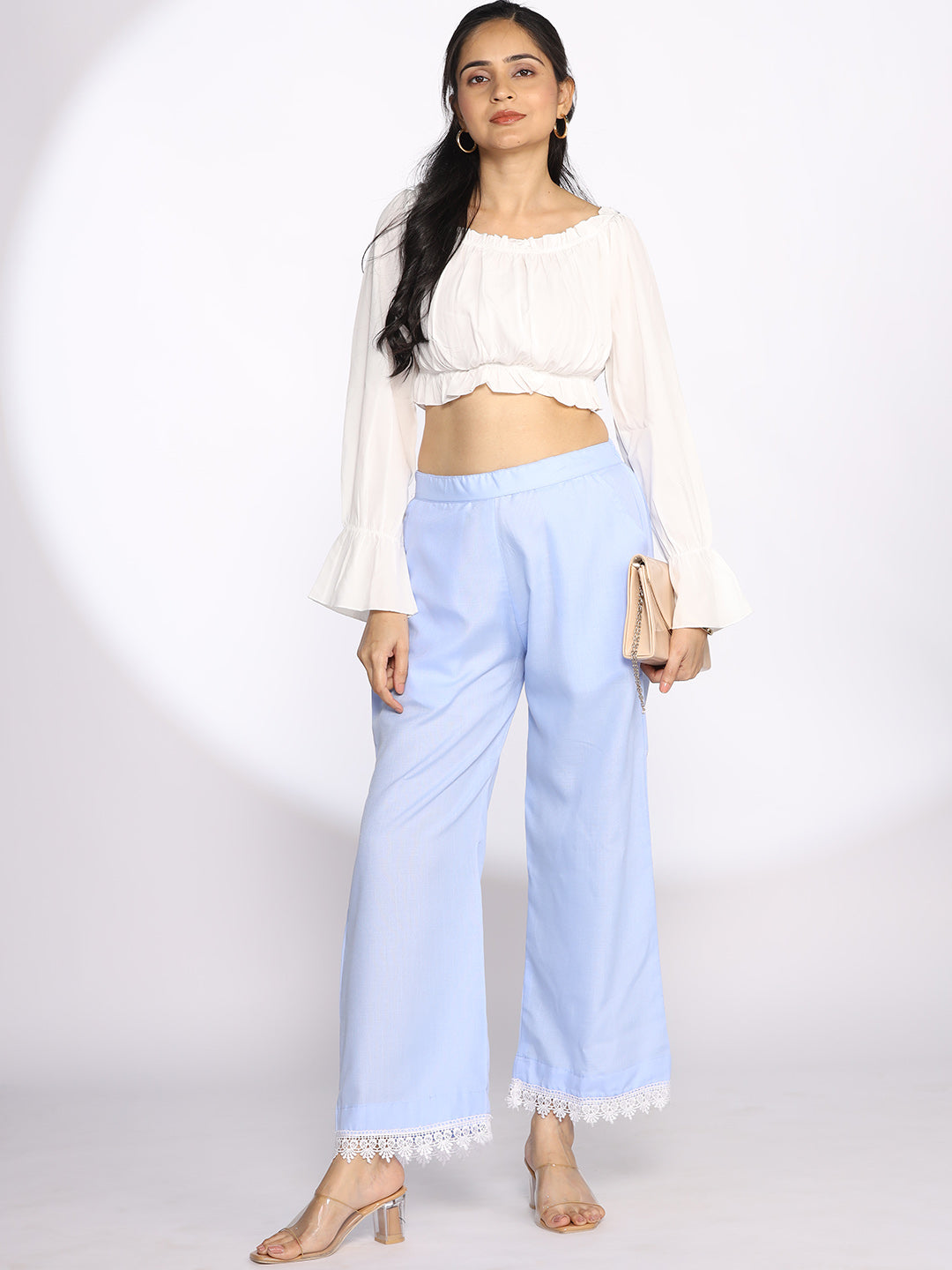PowderBlue CottonSlub Laced Palazzo