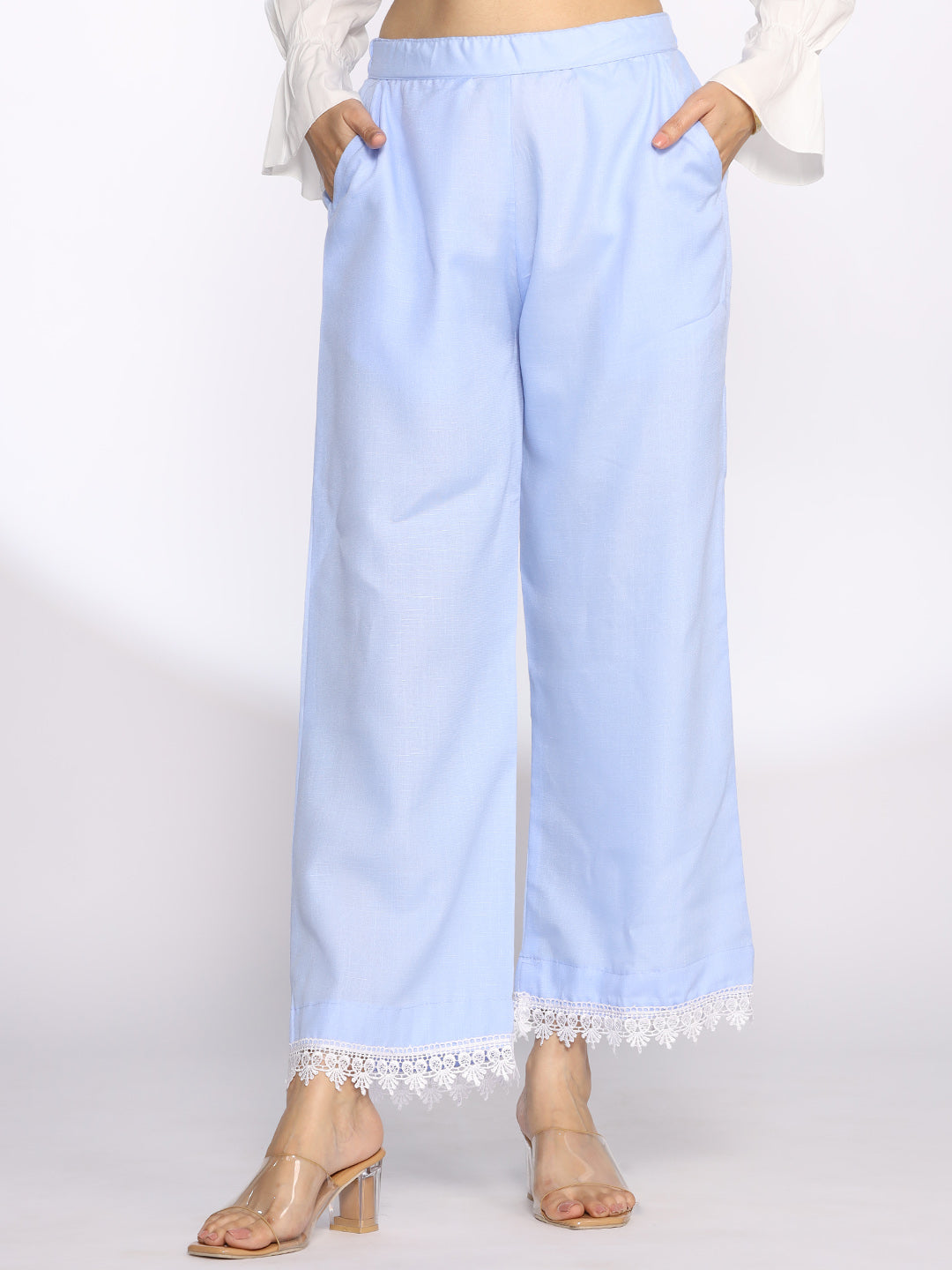 PowderBlue CottonSlub Laced Palazzo