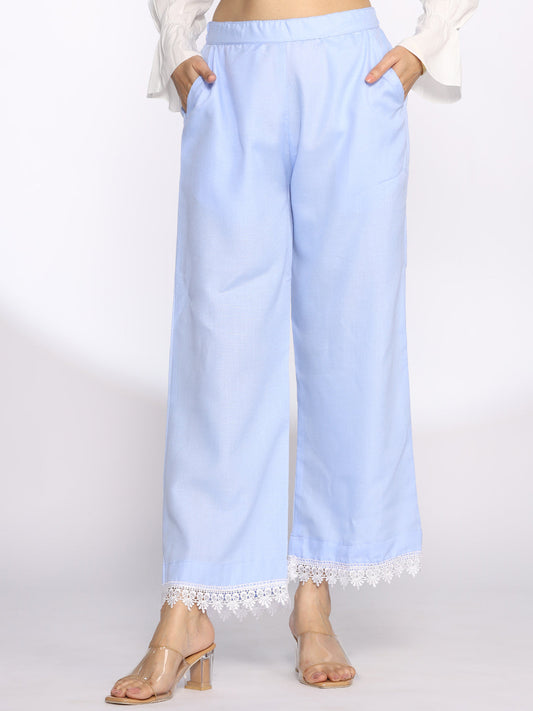 PowderBlue CottonSlub Laced Palazzo