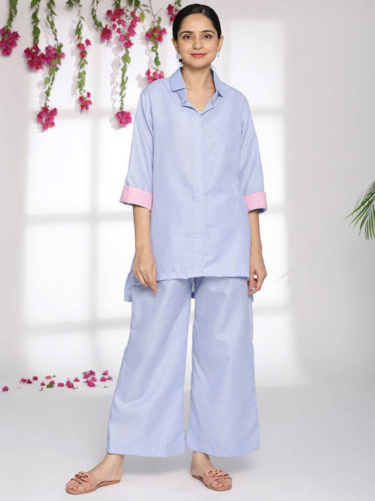 PowderBlue CottonSlub ShirtTop